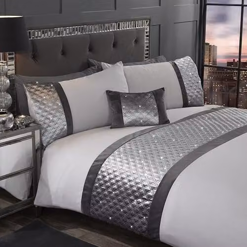 Rapport Home Hollywood Polycotton Duvet Cover and Pillowcase Set in Silver, W/D/H: 200 x 200 cm – 1