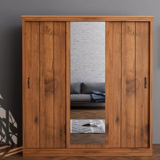 Camford 3 Door Sliding Wardrobe with Mirror in Brown Oak Finish
