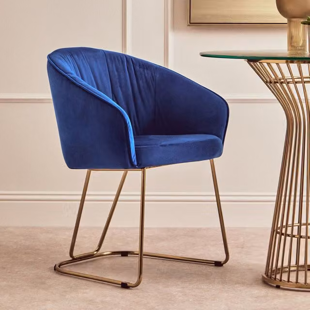 Orsina Modern Blue Velvet Dining Chair with Gold Details and Cantilever Base – 2