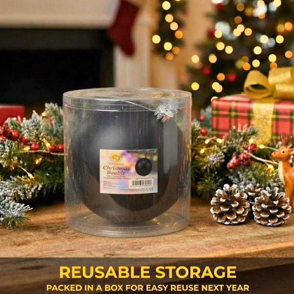 Shatchi Black Matt Christmas Bauble, Round Plastic Hanging Ornament, Diameter: 20 cm – 3