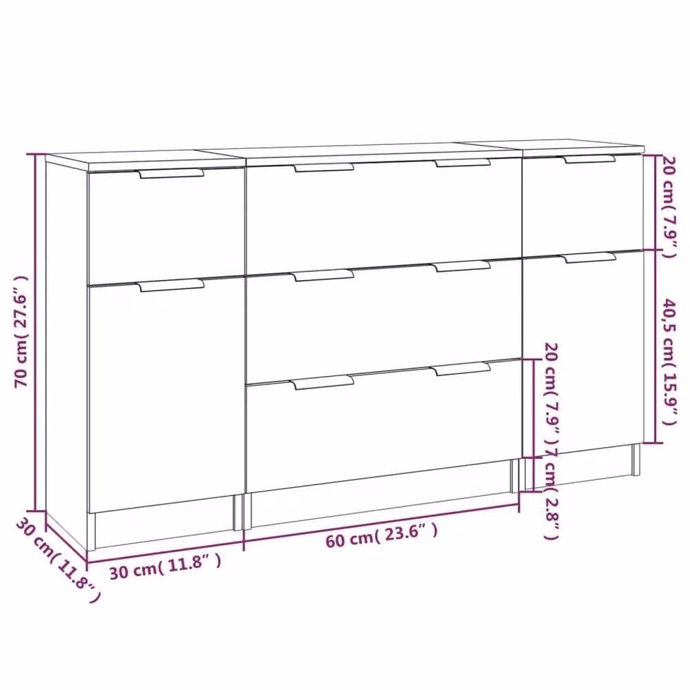 Berkfield Home Modern 3 Piece Sideboard Set in Grey Sonoma, MDF – 3