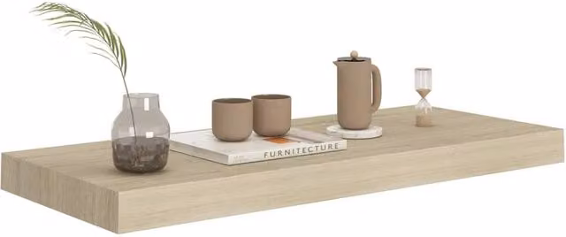 Berkfield Home Durable Floating Wall Shelf in Oak and Beige, W/D/H: 60 x 23.5 x 3.8 cm