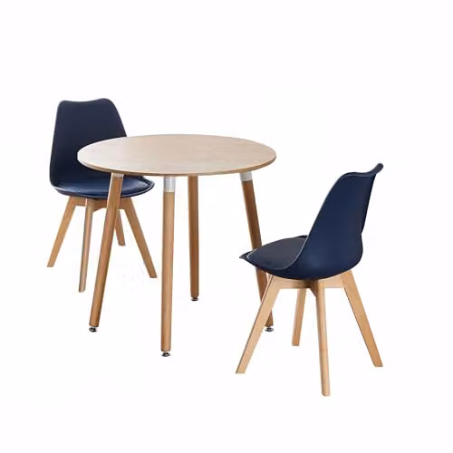 Life Interiors Modern Round Dining Set with 2 Blue PU Padded Chairs and MDF Table, Diameter: 80 cm, Height: 75 cm – 2