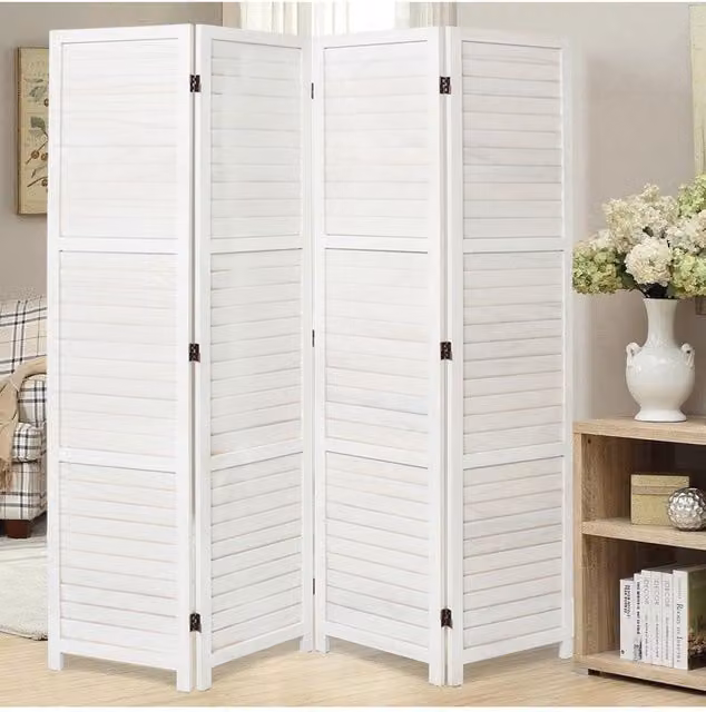 Livingandhome Folding Solid Wood Room Divider Privacy Screen in White