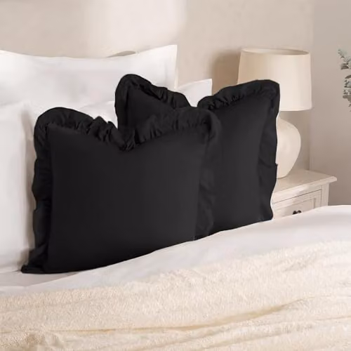 OHS Set of 2 Plain Faux Linen Frill Cushion Covers, Black, W/D/H: 45 x 45 x 45 cm – 6