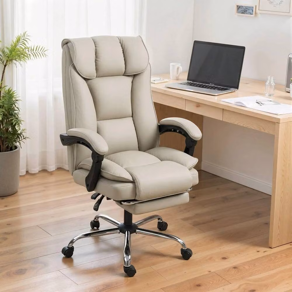 KORVIXA Beige Executive Office Chair with Footrest, Headrest and Armrests – 3