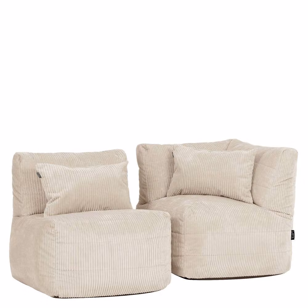 icon Noa 2-Piece Bean Bag Set in Cream Jumbo Cord, including 1x Corner and 1x Recliner – 2