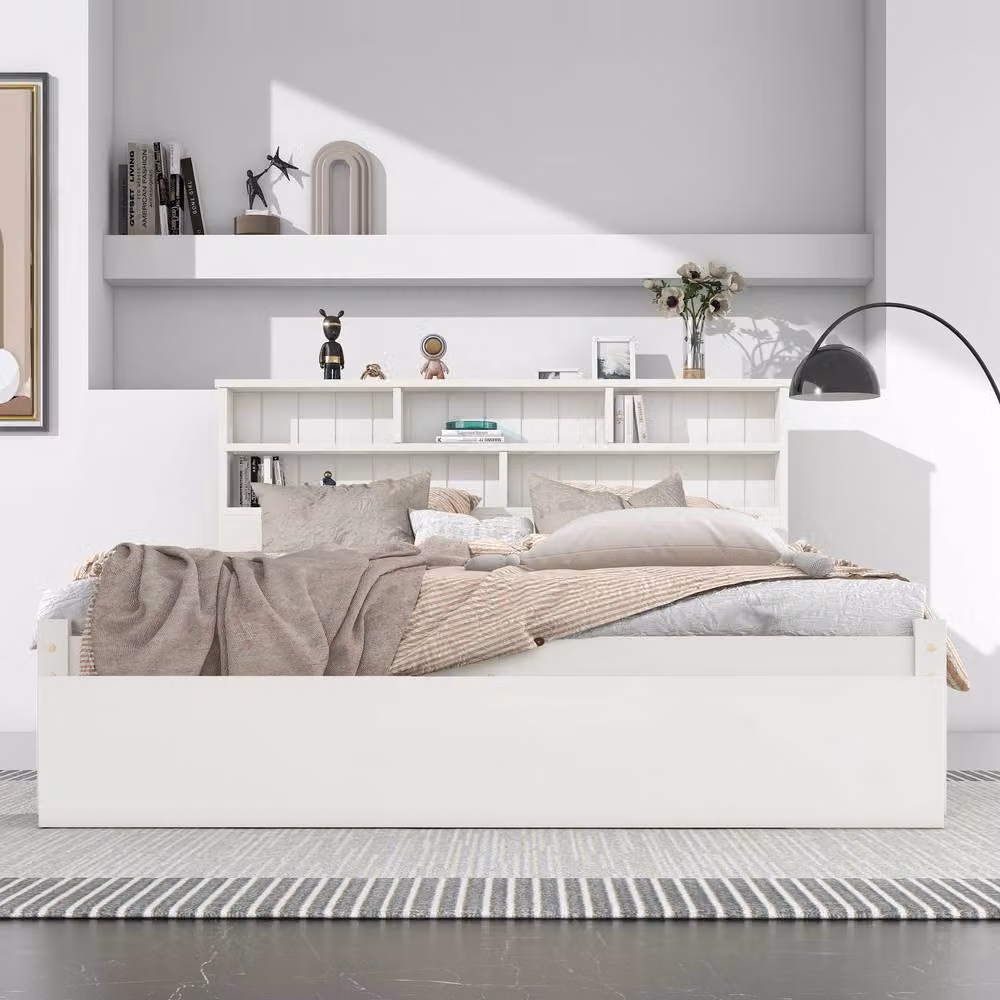 BTM White Wooden Double Bed with Bedside Shelves and Underbed Drawers, 140 x 200 cm – 3