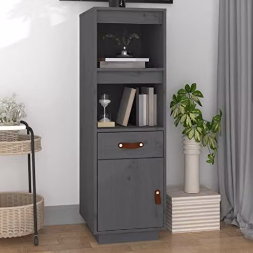 vidaXL Modern Grey Highboard in Solid Pine Wood, W/D/H: 34 x 40 x 108.5 cm – 2