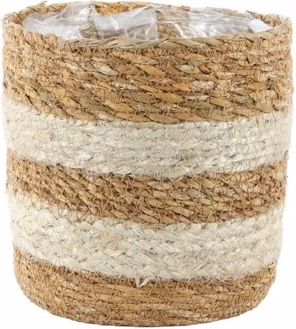 KDMD Natural Seagrass and Braided Jute Basket in Brown and Beige, 2 Pack, W/D/H: 16 x 16 x 16 cm