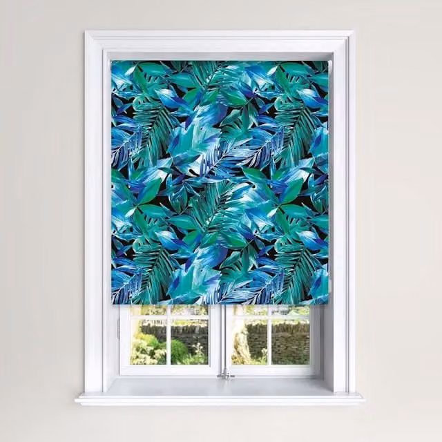 Lister Cartwright Ruth Palm Blackout Roller Blinds in Green Floral, W: 120 cm, H: 140 cm