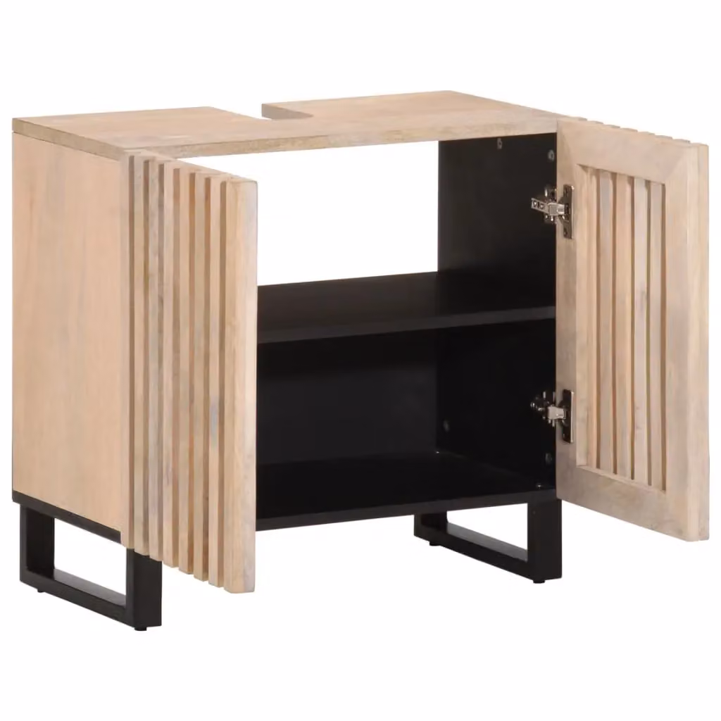 Berkfield Home Retro Freestanding Bathroom Sink Cabinet in Brown Solid Mango Wood, W/D/H: 62 x 34 x 58 cm – 2