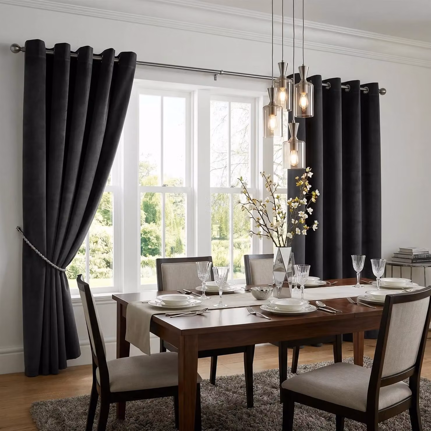 Luxury Living Velvet Thermal Blackout Eyelet Curtains, Black, Width: 117 cm, Drop: 183 cm – 3
