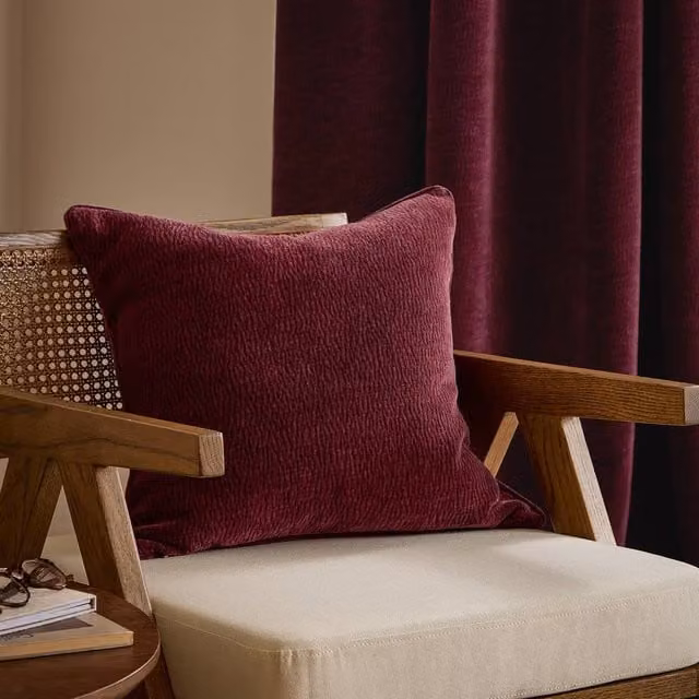 Yard Heath Red Washed Velvet Textured Square Cushion, W x D: 50 x 50 cm – 1