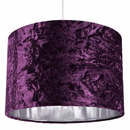Happy Homewares Modern Purple Crushed Velvet Circular Drum Lampshade with Silver Inner – 1