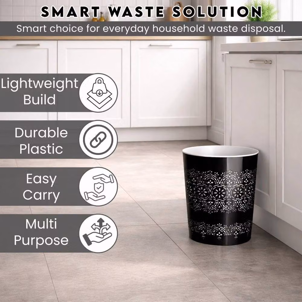 PAWNORA 9L Black Plastic Waste Bin for Office and Kitchen – 4