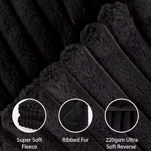 OHS Faux Fur and Fleece Throw Blanket in Black, W/D/H: 125 x 150 cm – 3