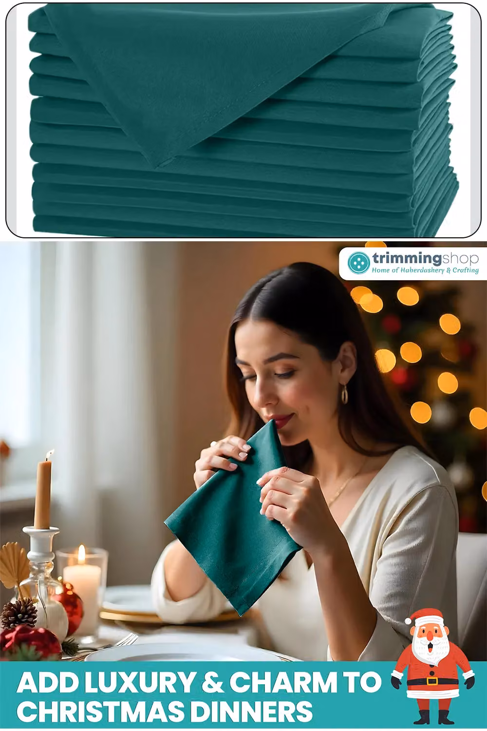 Neel Blue Stain-Resistant White Christmas Table Napkins, 10-Piece Set, 100% Spun Polyester – 4