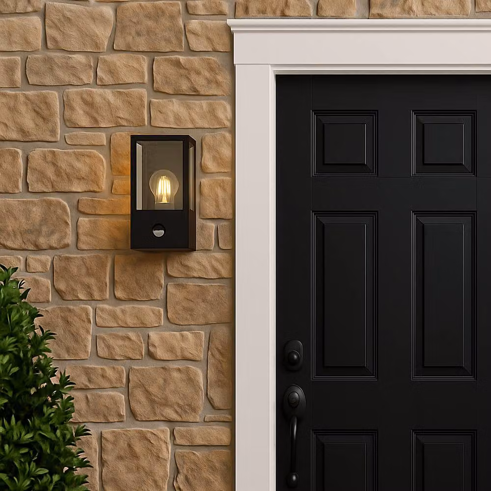 CGC Lighting Dave Black Stainless Steel and Glass Outdoor Wall Lantern with PIR Motion Sensor and E27 Socket – 5