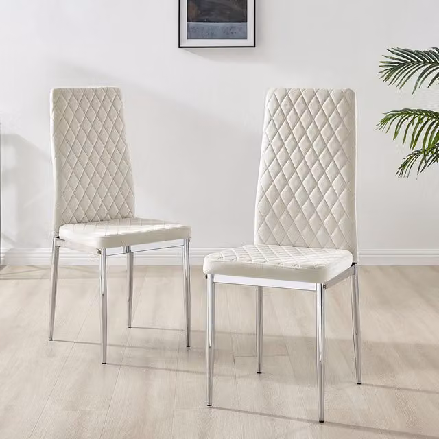 FurnitureboxUK Set of 4 Milan Velvet Dining Chairs with Silver Metal Legs in Cream
