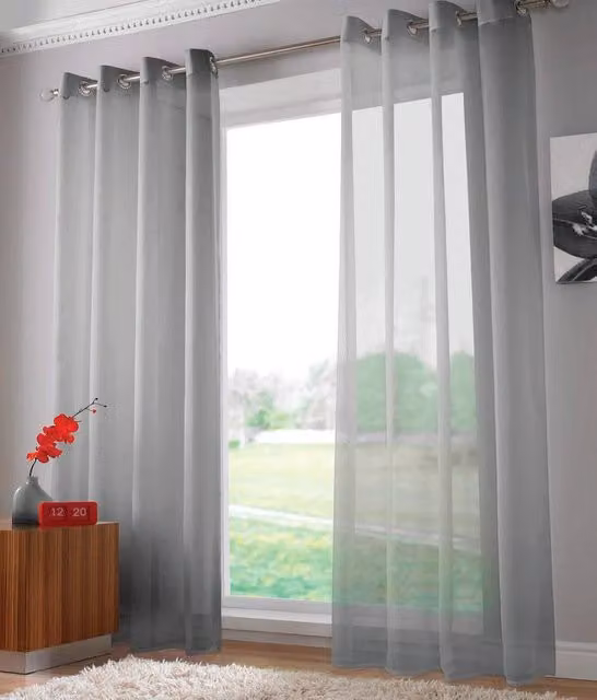 Terrys Plain Transparent Voile Fabric Panel with Eyelets in Silver Grey