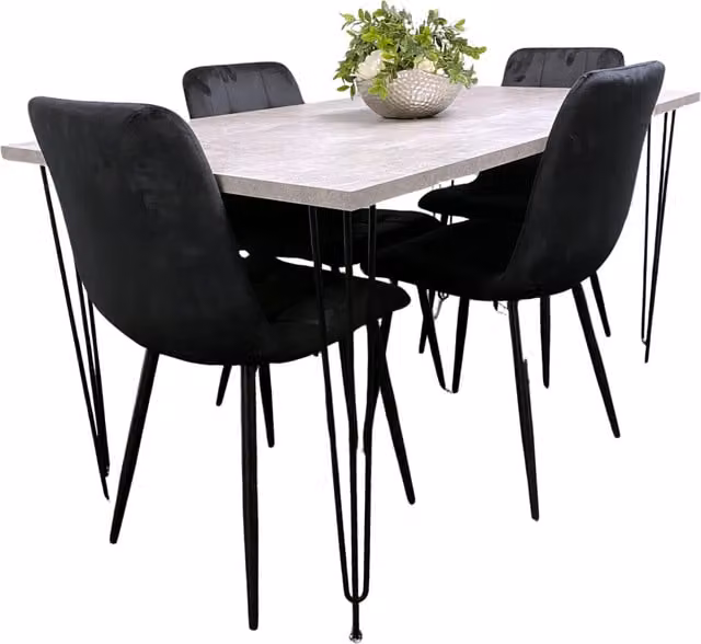 Kosy Koala Modern Iron Stone Dining Table Set with 4 Chairs in Black