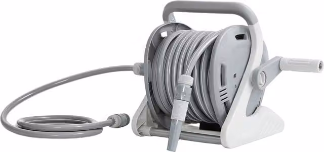 Outsunny Wall Mounted Portable Garden Hose Reel with Crank Handle and Spray Nozzle, Grey