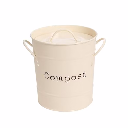 Harbour Housewares Vintage Kitchen Compost Bin, 3.2L, Cream/Beige Metal Food Waste Caddy with Removable Inner Bucket and Flip Lid