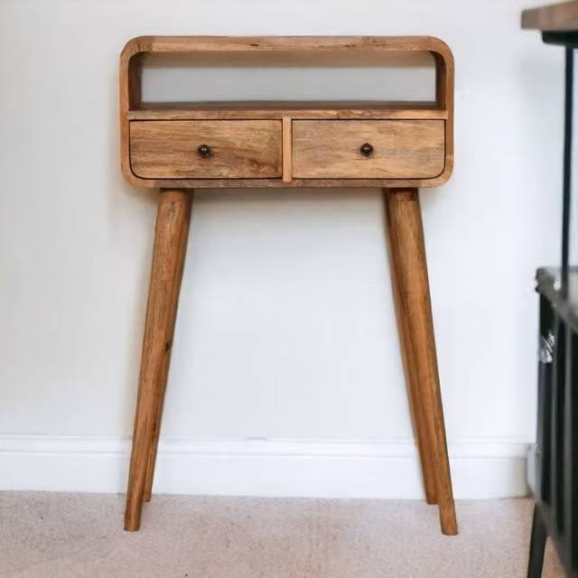 STILVORA Solid Mango Wood Console Table with 2 Drawers and Shelf in Brown