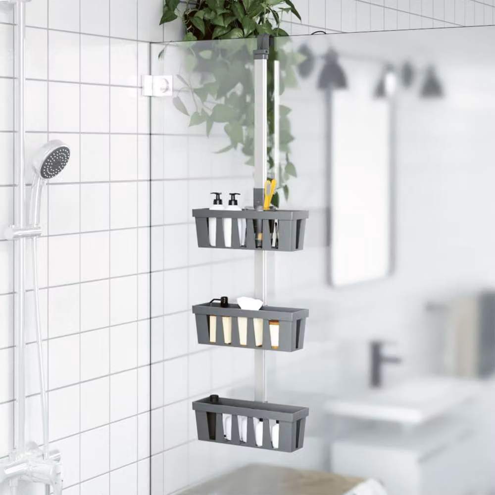 Berkfield Home Adjustable Aluminium Shower Hanger Shelf in Silver, W: 30 cm, D: 15 cm, H: 67-105 cm – 2