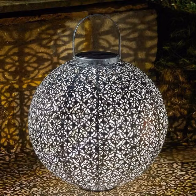 Garden Mile Solar Ornate Damasque LED Lantern in Silver