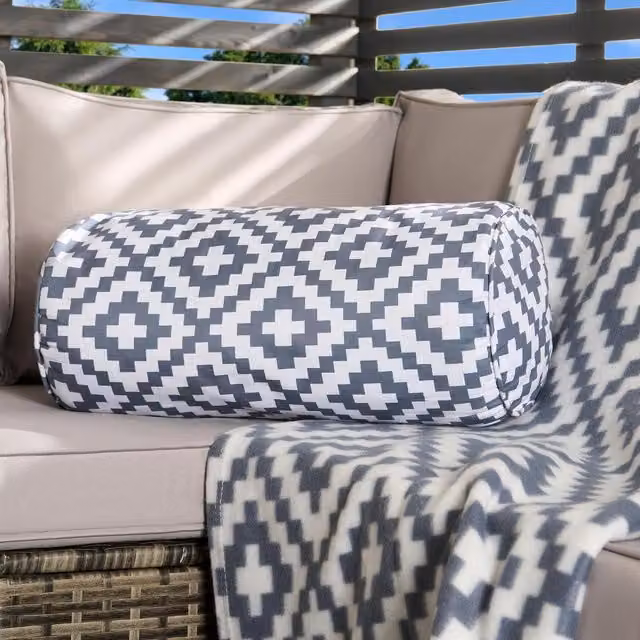 OHS Grey Striped Print Indoor/Outdoor Bolster Pillow