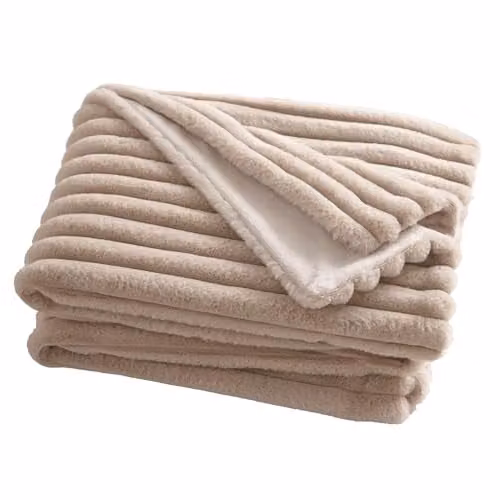 Appletree Faux Fur Quilted Throw in Beige and Sand, W/D/H: 180 x 130 cm – 1