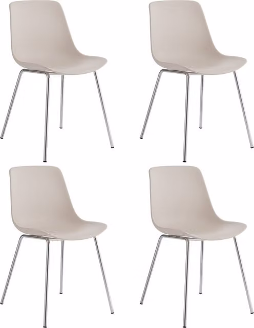 Tectake Modern Dining Chair in Beige Fabric with Silver Metal Frame