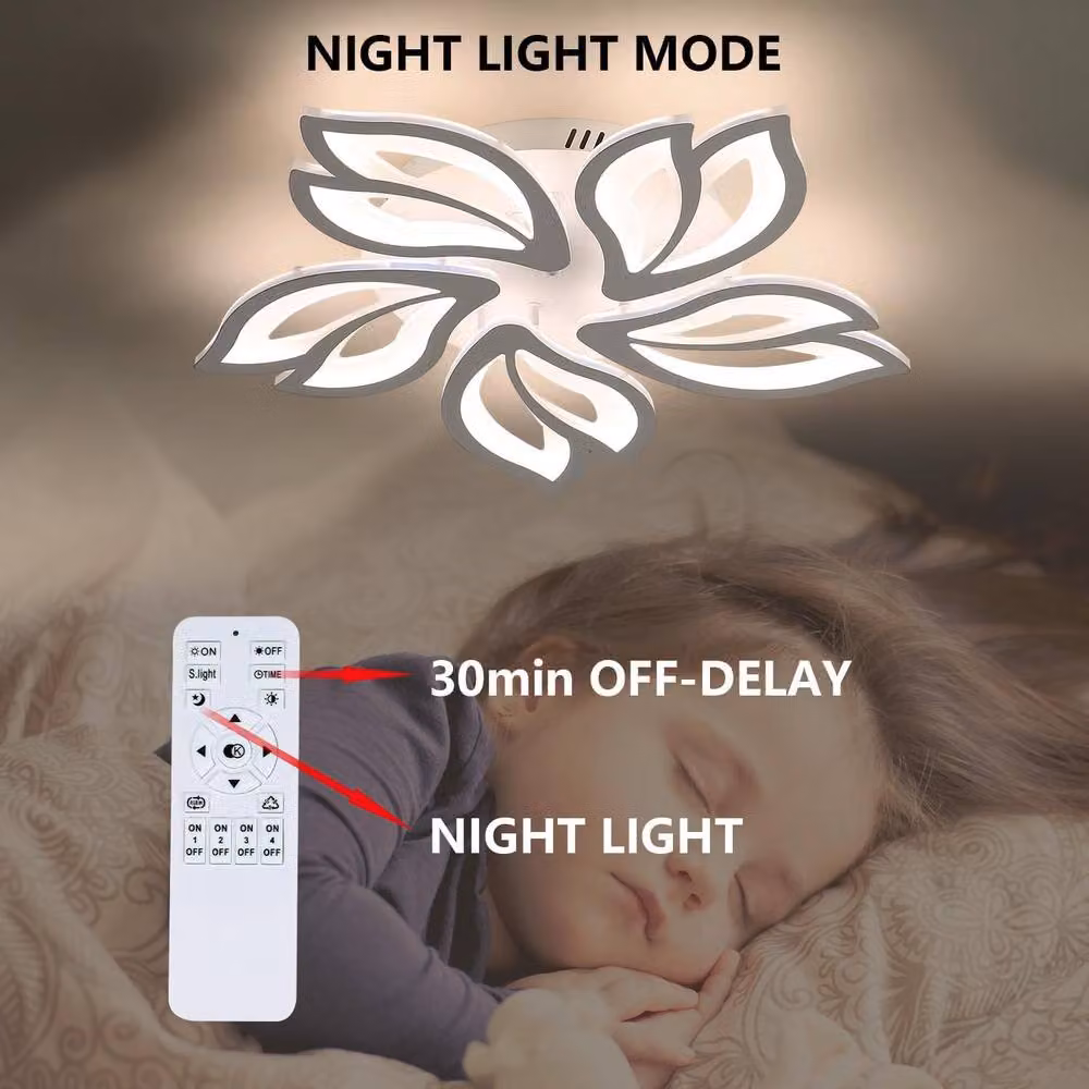 Goeco Modern LED Ceiling Light, Dimmable White Flower Design Chandelier with Remote Control – 3