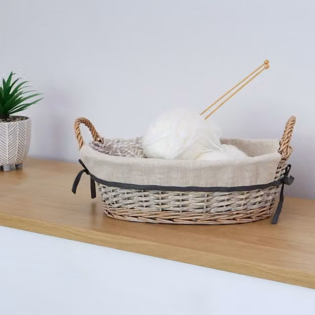 JVL Arianna Oval Willow Storage Basket, Grey, W: 28.0 cm, D: 12.0 cm, H: 9.0 cm – 1