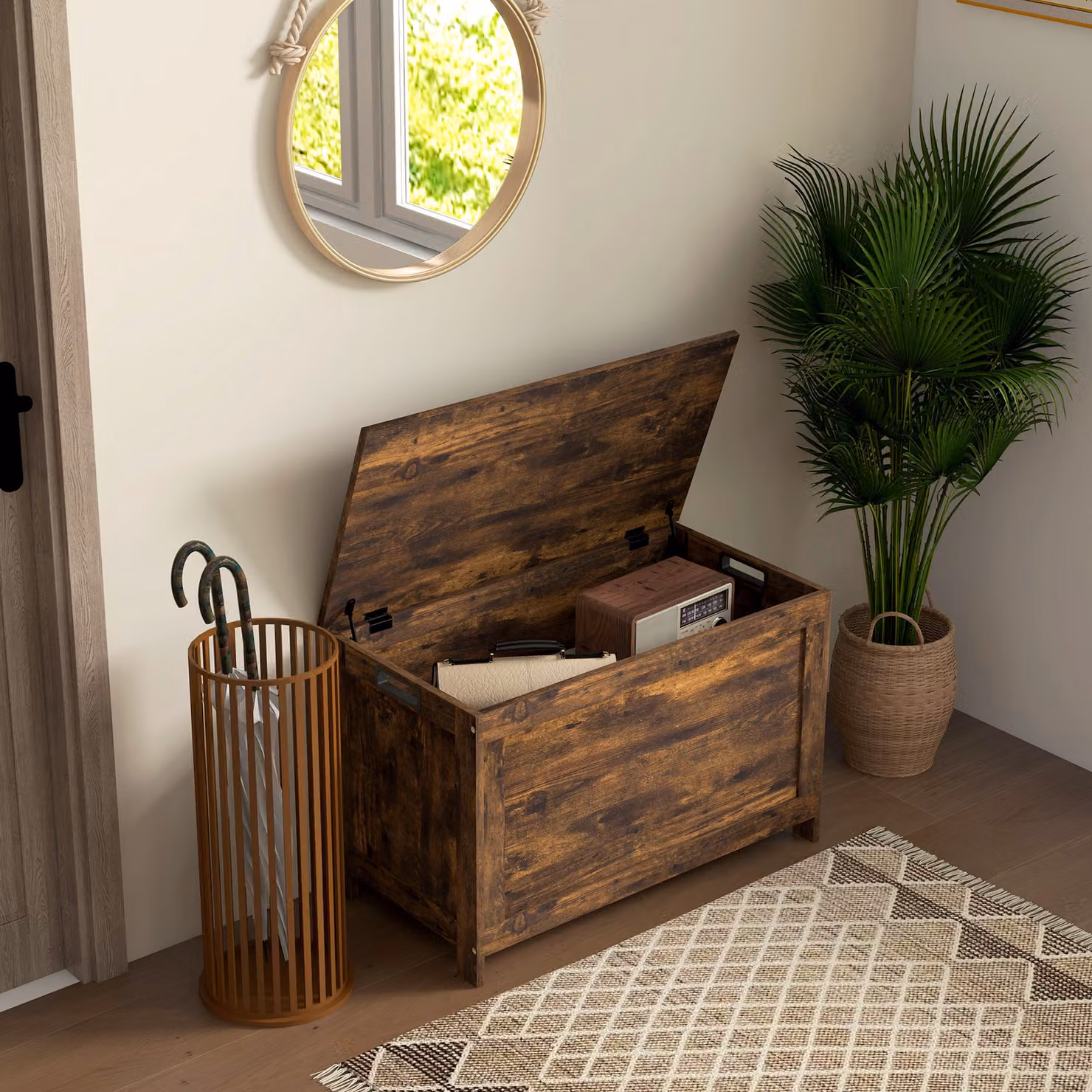 HOMCOM Modern Wooden Storage Chest in Brown with Soft-Close Lid, W/D/H: 76 x 40 x 48 cm – 2