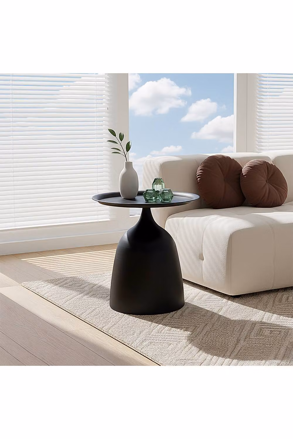 Living and Home Modern Minimalist Round Matt Black Metal Side Table – 2