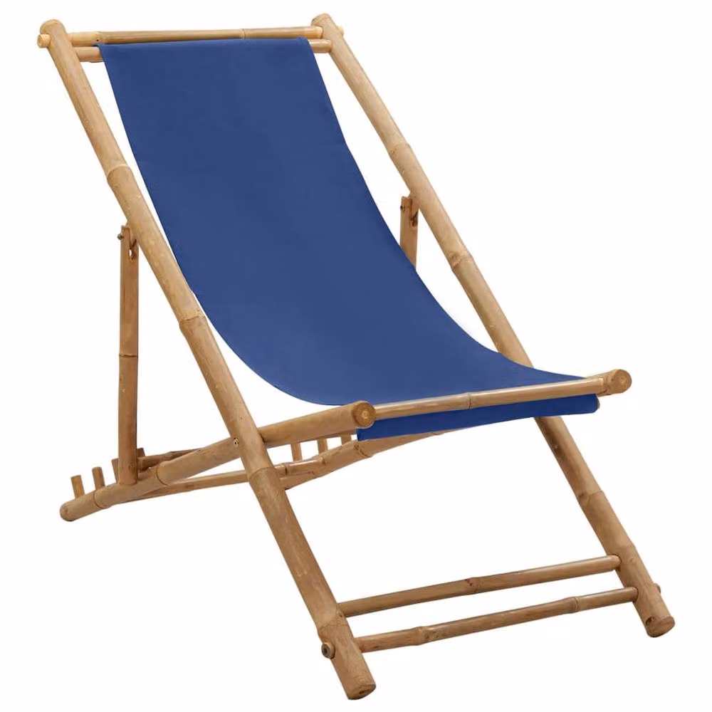 Berkfield Home Bamboo and Canvas Deck Chair in Navy Blue – 2