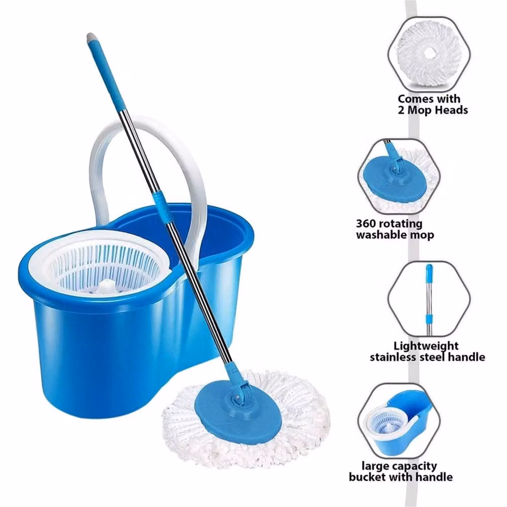 Nordara 360 Floor Magic Spin Mop and Bucket Set with Two Microfibre Heads in Blue – 2
