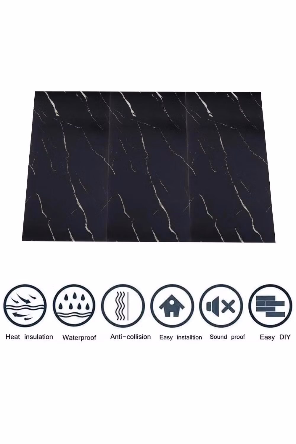 Living and Home 10 Pcs Black Marble Texture Self-Adhesive PVC Wall Panels, Waterproof and Flame Retardant – 5