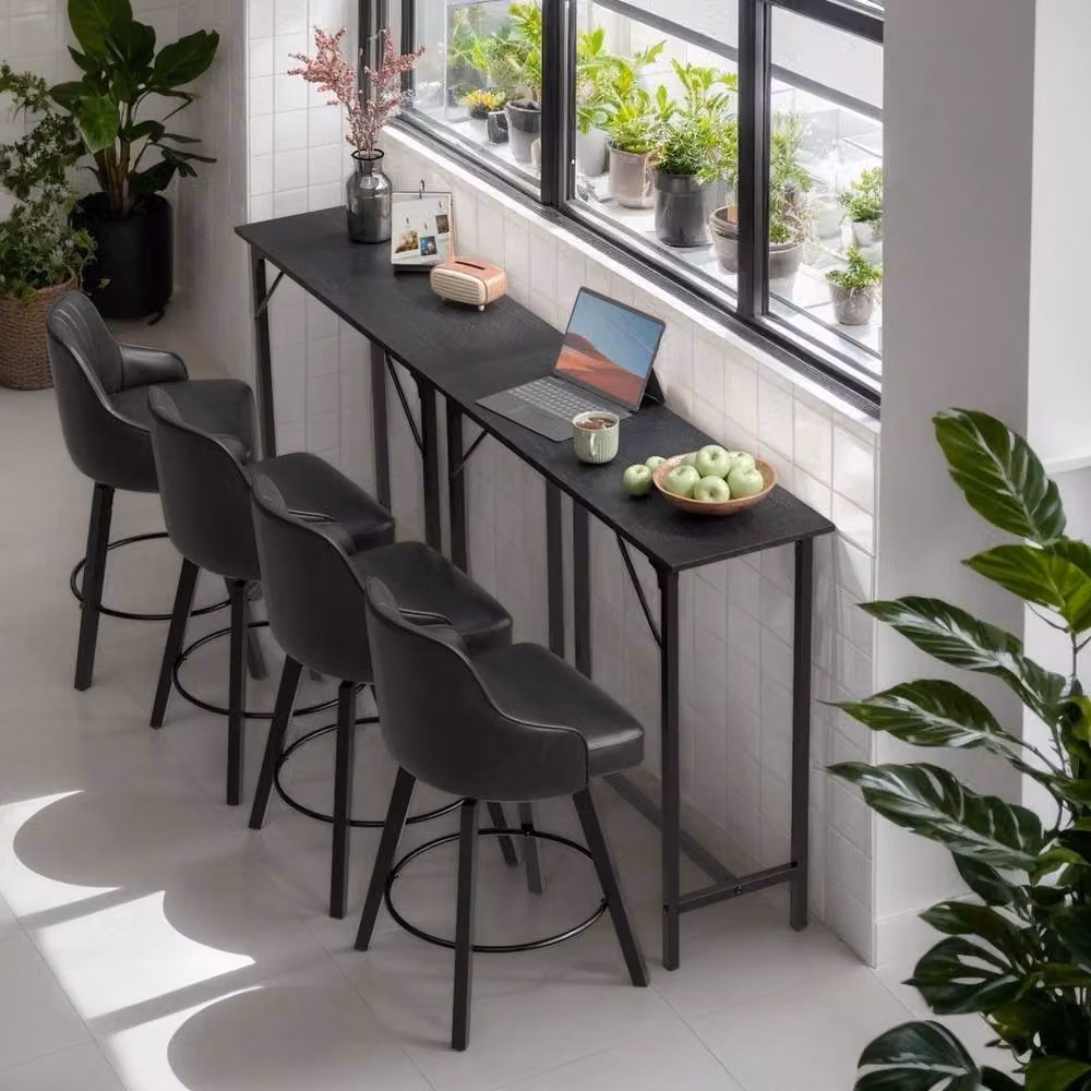 KORVIXA Black and Grey Kitchen Bar Table Counter Breakfast Dining Table – 4