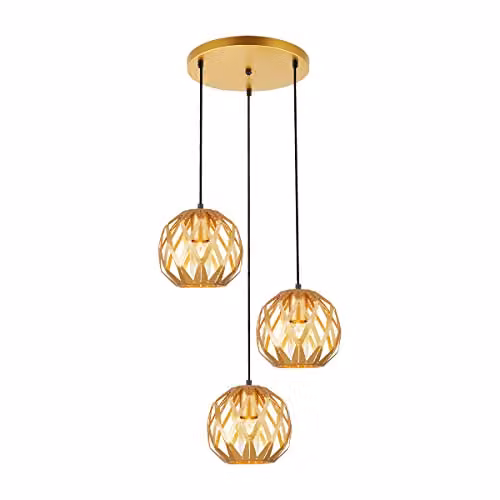 Netlighting Hilo Modern 3 Light Cluster Pendant Ceiling Light E27 in Gold/Brass