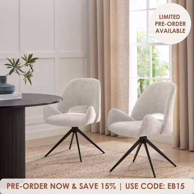 Set of 2 FurnitureboxUK Layla Fabric Swivel Dining Chairs in Grey, Black or Beige