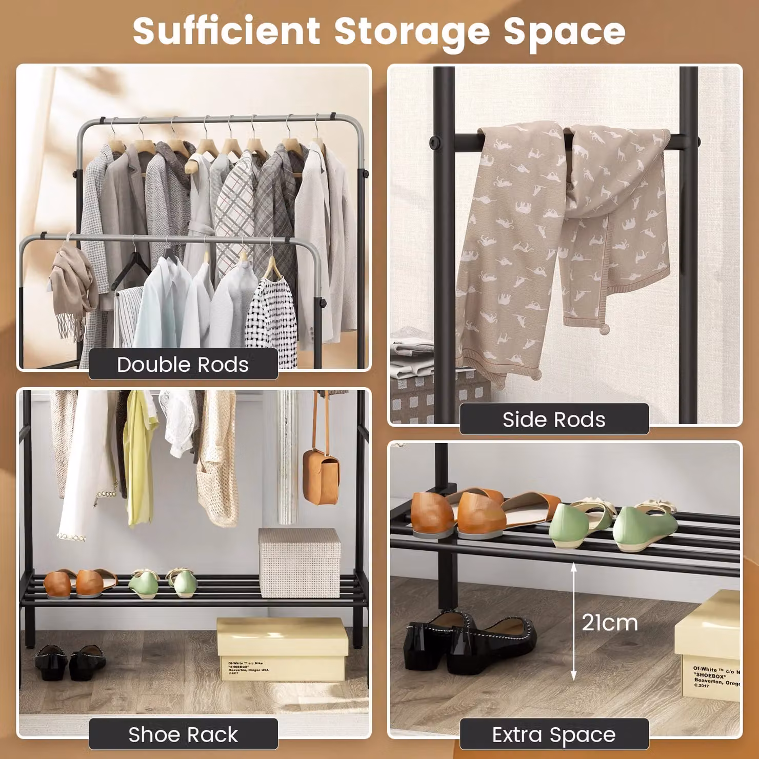 Costway Metal Clothes Hanging Garment Rack with 2 Rods in Matt Black – 3
