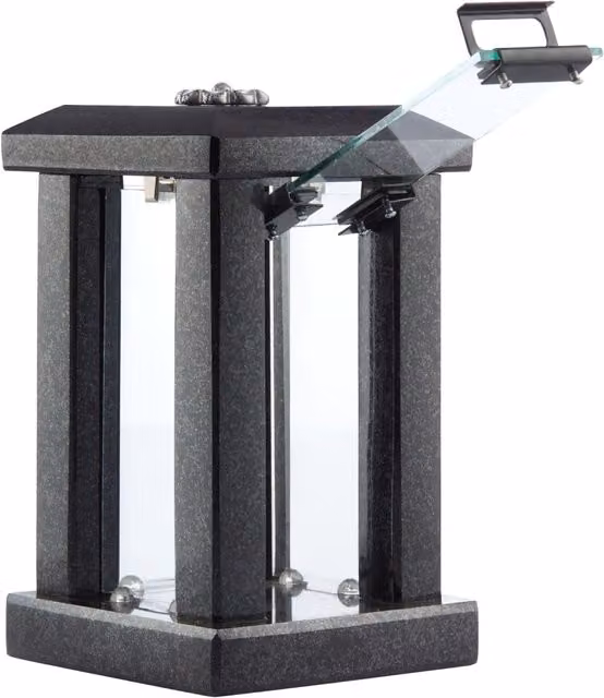 Novecrafto Black Granite Square Memorial Outdoor Candle Lantern with Flower Ornament