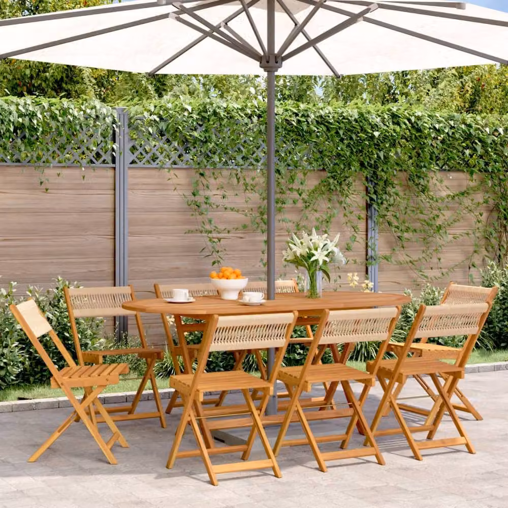 Berkfield Home Set of 8 Folding Acacia Wood Garden Chairs in Beige – 2
