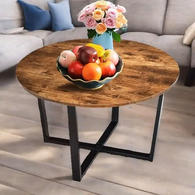 Rafaelo Mobilia Industrial Round Coffee Table in Rustic Brown and Black, W/D/H: 80 x 70 x 45.5 cm