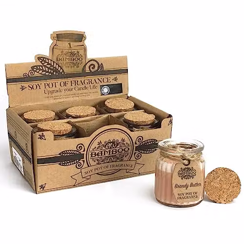 Soy Pot Of Fragrance Brandy Butter Scented Glass Jar Candle with Bamboo Lid in Brown