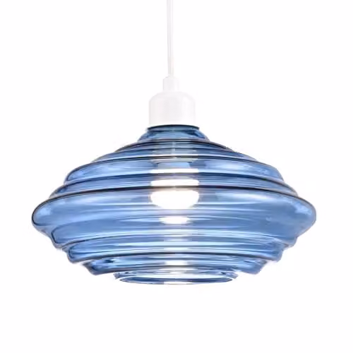 Happy Homewares Modern Ribbed Honeycomb Glass Dome Pendant Light Shade in Blue, Diameter: 26 cm, Height: 16 cm – 1